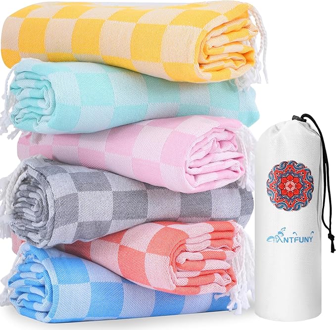 6 Packs Turkish Beach Towels Vacation Essentials Quick Dry Sand Free Oversized Bath Pool Swim Towel Extra Large XL Blanket Adult Travel Cruise Must Haves Clearance Stuff Necessities Accessories