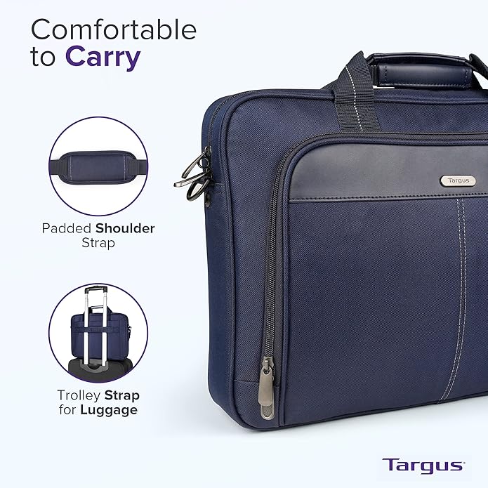 Targus Classic Slim Laptop Bag - Ergonomic Briefcase and Messenger Bag - Spacious Foam Padded for Laptops and Under