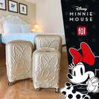 FUL Disney Minnie Mouse 3 Piece Rolling Luggage Set, Textured Hardshell Suitcase with Wheels Set, 22.5, 25 and 29 Inch, Taupe