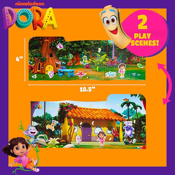 Dora Puffy Sticker Playset, 35 Reusable Stickers and 2 Play Scenes, Fun Kids Activities, Toddler Toys, Road Trip Essentials, Gifts for 4 Year Old Girl, Mess Free Airplane Toy