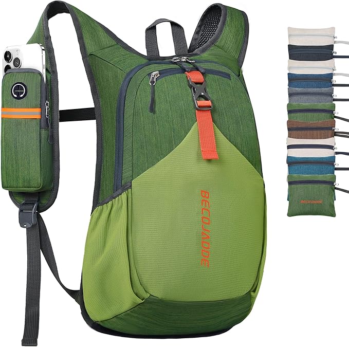 BECOJADDE 15L Small Hiking Backpack for Men Women Foldable Packable Back Pack Ultralight Hiking Daypack for Travel Camping Outdoor, Olive Green