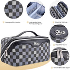 BOYATU Travel Makeup Bag Organizer Cosmetic Bag: 3 Pcs Set Make up Bags for Women with Handle - Waterproof Vegan Leather Toiletry Bag (01-H-Black)
