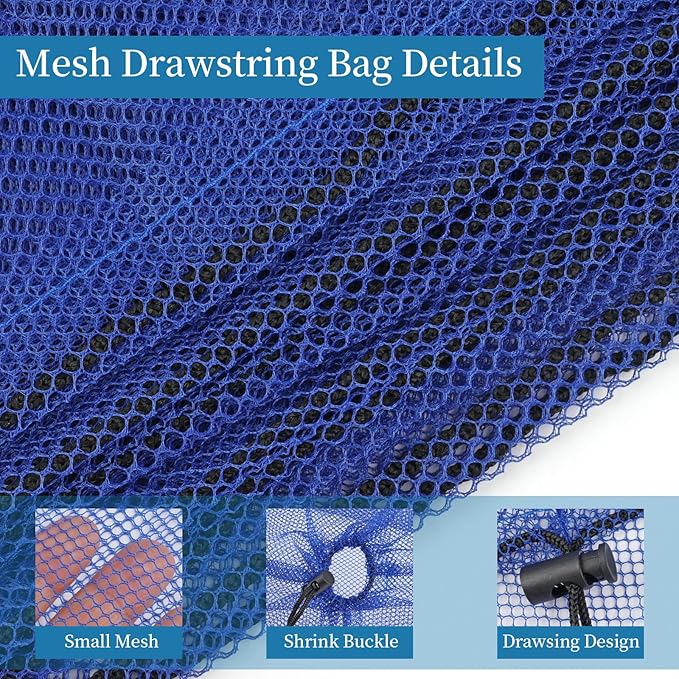 6PCS Blue Mesh Bag Drawstring, 23 x 47 Inch Net Bag with Lock, Multipurpose Storage Bags for Gym, Laundry, Balls, Beach and Toys