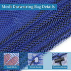 6PCS Blue Mesh Bag Drawstring, 23 x 35 Inch Net Bag with Lock, Multipurpose Storage Bags for Gym, Laundry, Balls, Beach and Toys