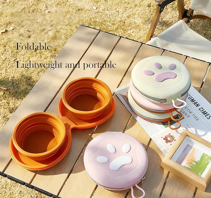 Collapsible Dog Bowls,2-in-1 Pet Bowls with Zipper Carrying Case and Carabiner Clip for Traveling Hiking Camping Walking,Brown
