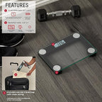 Taylor Digital Bathroom Scale for Body Weight with Travel Bag - Clear Glass Platform, 400 lb Capacity, Stainless Steel Accents, Triplex Display