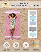 LANE LINEN Beach Towels 6 Pack, Oversized Beach Towel, Lightweight Beach Essentials for Women, Large Pool Towel, Absorbent & Quick Dry, Sand Free Beach Towel, 39"x71" - Nautical Color