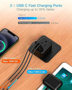 Black European Travel Plug Adapter USB C, International Plug Adapter, US to Europe Adapter Plug 2 Outlets 3 USB Ports(2 C Port), Type C Power Adapter to Iceland Italy France Portugal Spain Germany