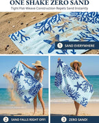 LANE LINEN Beach Towel 2 Pack, Oversized Beach Towel 39"x71", Lightweight Beach Essentials for Women, Large Pool Towel, Absorbent & Quick Dry, Sand Free Beach Towel - Turtle & Coral