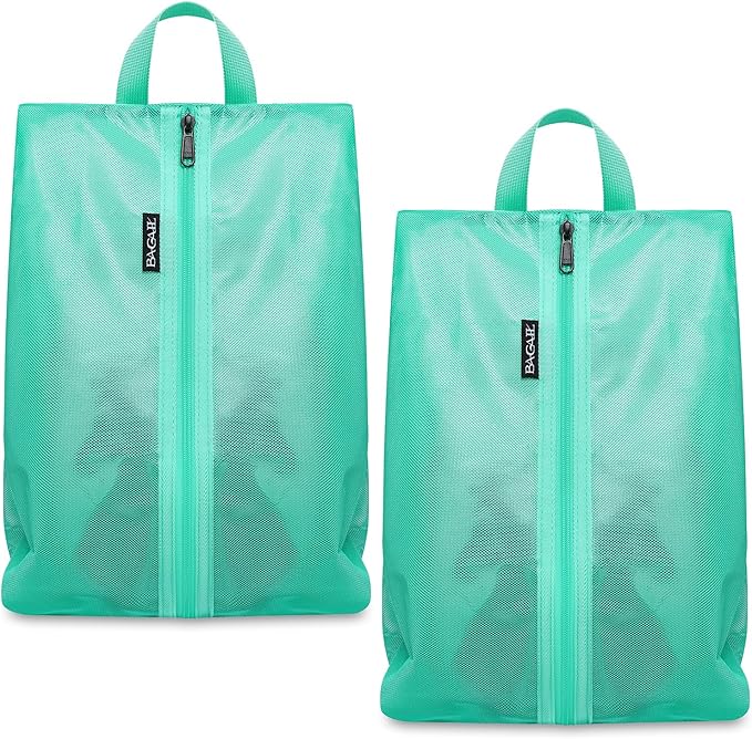 Bagail Shoe Bags for Travel,2 Set Shoe Bag for Storage in Closet,Transparent Shoe Packing Organizers with YKK Zipper (L 17"x10"x5", Turquoise 2pcs)