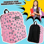 Minecraft Backpack for Boys Kids Teens Adjustable Straps Front Pocket Daypack Backpacks for Sports Gym School Gamer Gifts (Pink)