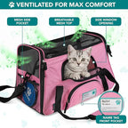 PetAmi Airline Approved Pet Carrier for Cats & Small Dogs, Soft Sided TSA Travel Carrier Bag with Sherpa Bed, Breathable Mesh Ventilation, Collapsible Bowl, Fits Under Seat, Up to 18 lbs, Small Pink