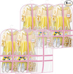 SLEEPING LAMB 6 Packs Clear Garment Bags for Dancers With 4 Pockets, 40" Kids Costume Bag for Travel and Dance Competition, Hanging Clothes Storage for Dress, Uniform, Pink
