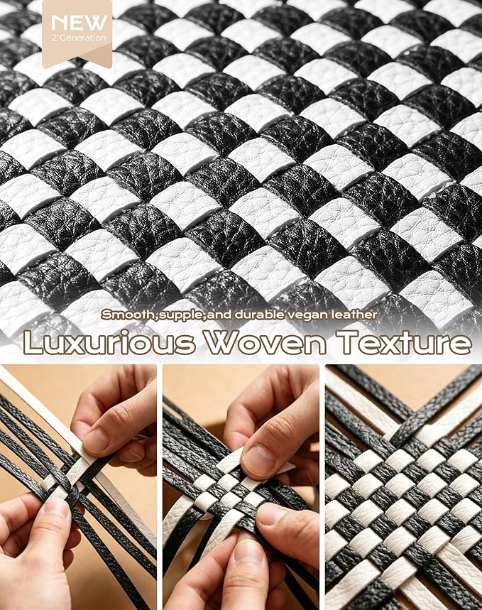 Trendy Woven Checkered Crossbody Bum Bag for Women，PU Leather Checkered Purse Fanny Packs Belt Bag (Woven Bum Bag - Black)