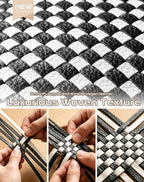Trendy Woven Checkered Crossbody Bum Bag for Women，PU Leather Checkered Purse Fanny Packs Belt Bag (Woven Bum Bag - Black)