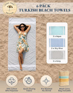LANE LINEN Beach Towels 6 Pack, Bulk Beach Towels Oversized, Pool Towels for Adults, Pre-Washed, Sand Free Beach Towel, Fast Drying Beach Towel, 39"x71" - Classic Color