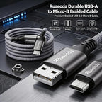 Micro USB Cable 10 ft, Android Charger Cord, High-Speed Fast Charging & Data Sync, Braided Nylon Durable Lead for Samsung Galaxy S7 S6 J7, Kindle, PS4/Xbox, Security Camera (Gray)