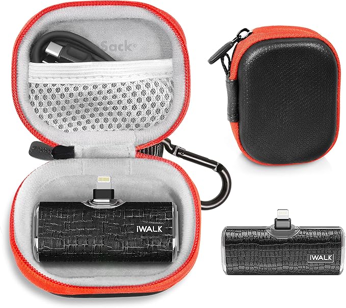Case for mini Charger Compatible with iWALK Small USB-C Portable Charger, Anker Nano, JEJILL, LanLuk, Charmast, LENUTO, Swyop, VEGER, Feob, Taegila, YHO (Black with Orange Zip)