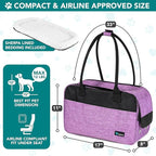 PetAmi Dog Purse Carrier for Small Dogs Cats, TSA Airline Approved Soft-Sided Pet Carrier with Pockets, Ventilated Travel Tote Bag with Bed & Shoulder Strap, Puppy Kitten, Max 12 lbs, Purple