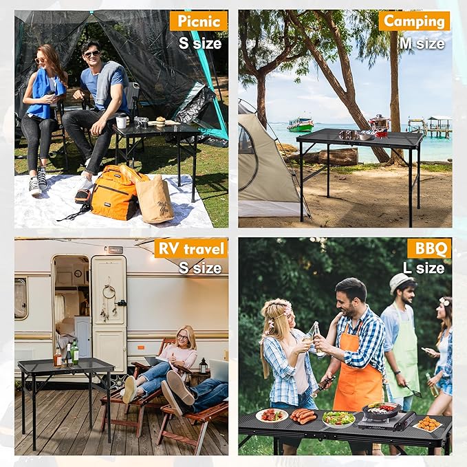 GREGIN Camping Table with Mesh Desktop, Lightweight & Portable Folding Grill Table, Height Adjustable Metal Outdoor Table for Camp, Cooking, BBQ, RV, Picnic-3 FT Black