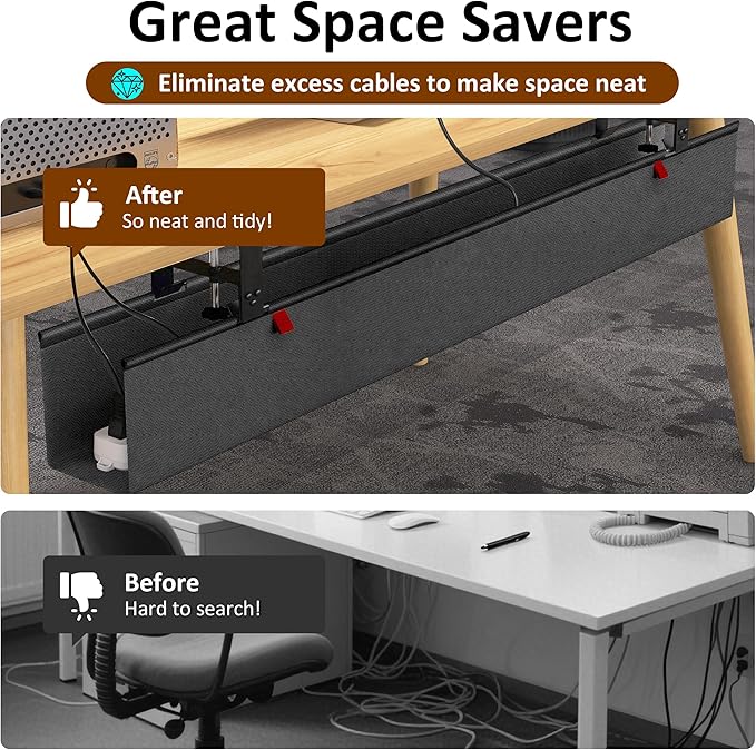 48" Gaming Under Desk Cable Management Tray, Black No Drill Cord Organizer for PC Setup, Large Anti-Sag Wire Hider, Stealth Cable Management Net for Battlestation (Black, 47.8")