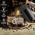 Belwares French Press Coffee Maker - Large 50oz 6-Cup, 304 Stainless Steel Coffee Press, Double Wall Insulated Heat Retention, 4-Level Filtration for Smooth Ground-Free Coffee, 2 Extra Filters, Black