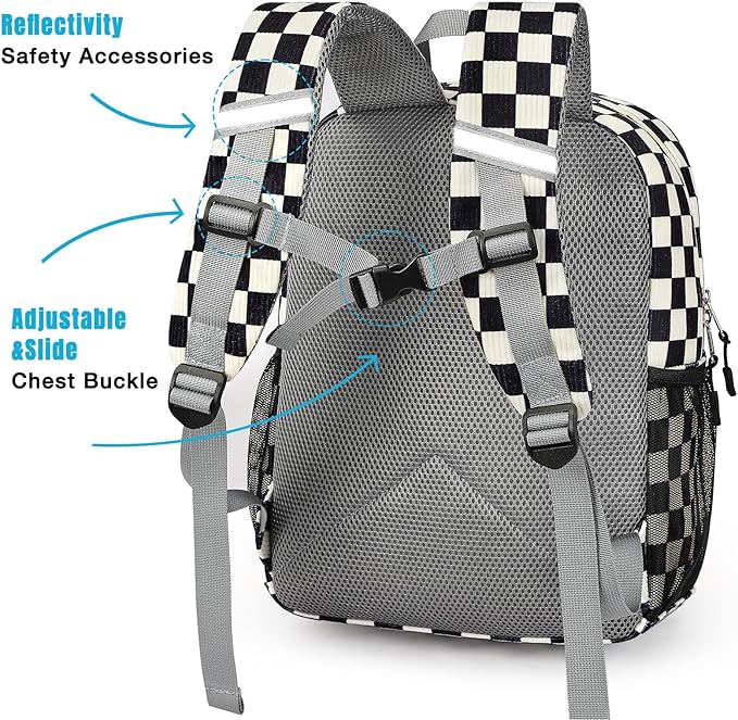 STEAMEDBUN Corduroy Kids Backpack for Boys Girls 3-8, Boys Backpack for Elementary Kindergarten - Checkered