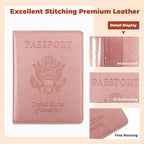 Passport Holder for Travel Men Women - Passport Cover, Passport Wallet Case Travel Essentials Travel Must Haves Accessories Blocking Leather Card Slot Protector for Stocking Stuffers Gifts, Rose Pink