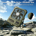 Portable Fan, Camping Fan, 20000mAh 6-Inch 18-85H Rechargeable Ultra Thin Foldable with Built-in Power Bank, LED Light, Remote Control, Hook for Outdoor Camping Tent RV Travel (Khaki)