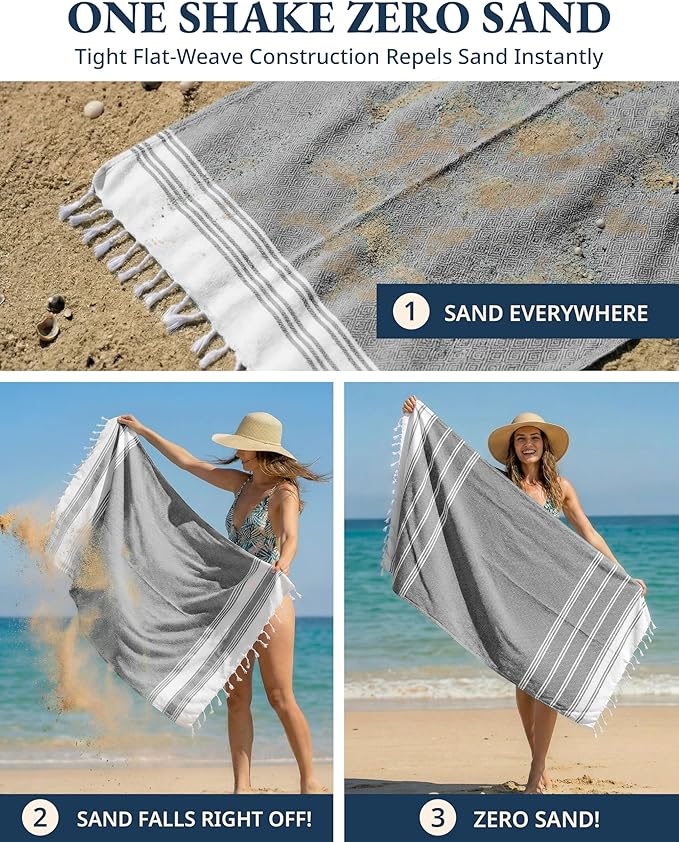 LANE LINEN Beach Towel, 2 Pack Beach Towels Oversized, 39"x71", Quick Dry Pool Towels for Adults, Absorbent Sandproof, Lightweight Travel Beach Towel - Ebony