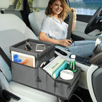 Backseat Organizer for Kids & Adults – Car Seat Cooler Warmer with 2-in-1 Writing Tray, Cup Holders & 11 Storage Compartments | Road Trip Car Organizer for Front & Back Seat (Grey)
