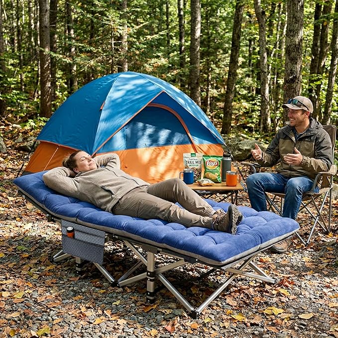 ABORON 2PK XXL Camping Cot for Adults 900LBS - 78"×32" Oversized Folding Bed with Mattress Pad, Heavy Duty 1200D Oxford Outdoor Cot with Carry Bag