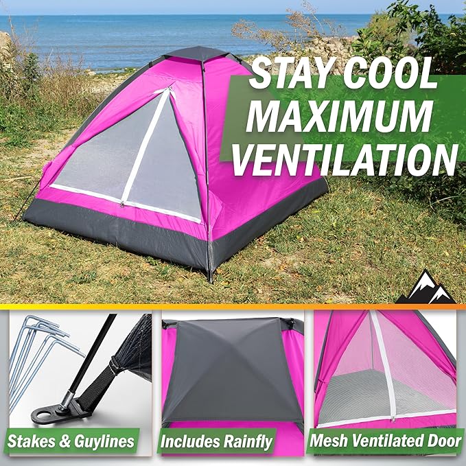 2 Person Outdoors Camping Tent with Rain Fly and Carrying Bag - Lightweight Outdoor Pop Up Tents for Camping Essentials, Music Festivals, Backpacking, Hiking, or Beach Shelter by Wakeman Outdoors