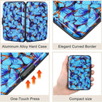 ELFISH RFID Blocking Credit Card Protector Aluminum ID Case Hard Shell Business Card Holders Metal Wallet for Men or Women (Blue Butterfly)