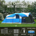 PORTAL 6/8/10 Person Family Camping Tent with Screen Room, Water Resistant Big Tunnel Tents with Rainfly, Large Family Tent for Camping, Outdoor, Patio
