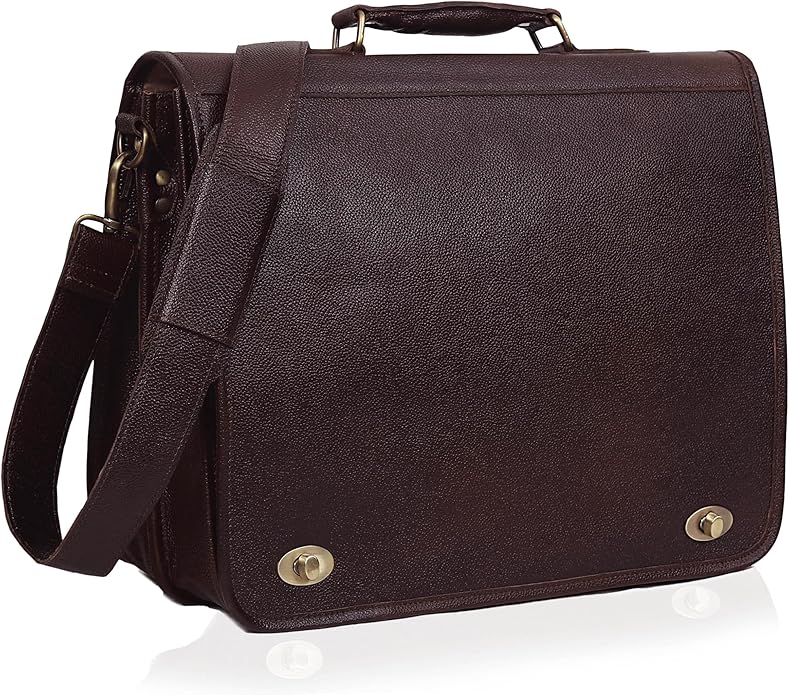 Leather Farm Messenger Bag for Men & Women 16 Inch – Premium Vintage Handmade Laptop Briefcase Satchel, Mens Shoulder Crossbody, Genuine Leather Computer Bag with Adjustable Strap Brown