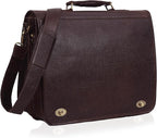 Leather Farm Messenger Bag for Men & Women 16 Inch – Premium Vintage Handmade Laptop Briefcase Satchel, Mens Shoulder Crossbody, Genuine Leather Computer Bag with Adjustable Strap Brown