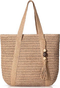 Beach Bags for Women - Straw Bag with Zipper, Soft Woven beach bag, Casual Straw Shoulder Bag for Daily Use