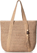 Beach Bags for Women - Straw Bag with Zipper, Soft Woven beach bag, Casual Straw Shoulder Bag for Daily Use