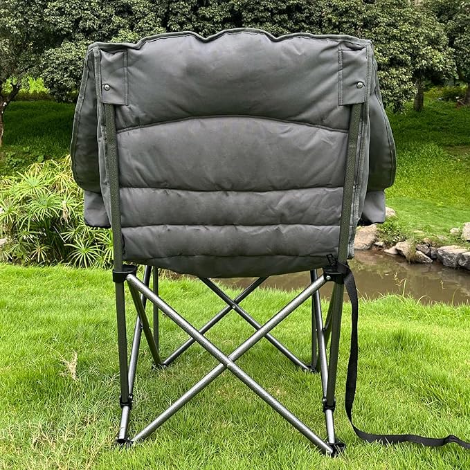 Bolosy Oversized Camping Chairs for Adults Heavy Duty Padded Portable Lawn Chairs Outdoor Folding Chairs XL Camp Chairs with Cup Holder Suproot 500 lbs, Gray Plaid