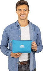 BlueHills Ultra Compact and Compact Light Travel Blankets for Two Value Pack Set of 2 – Airplane Travel Essentials Soft Flight Trips Throw in Portable Cases for Car Plane Travel Gifts – Teal Blue