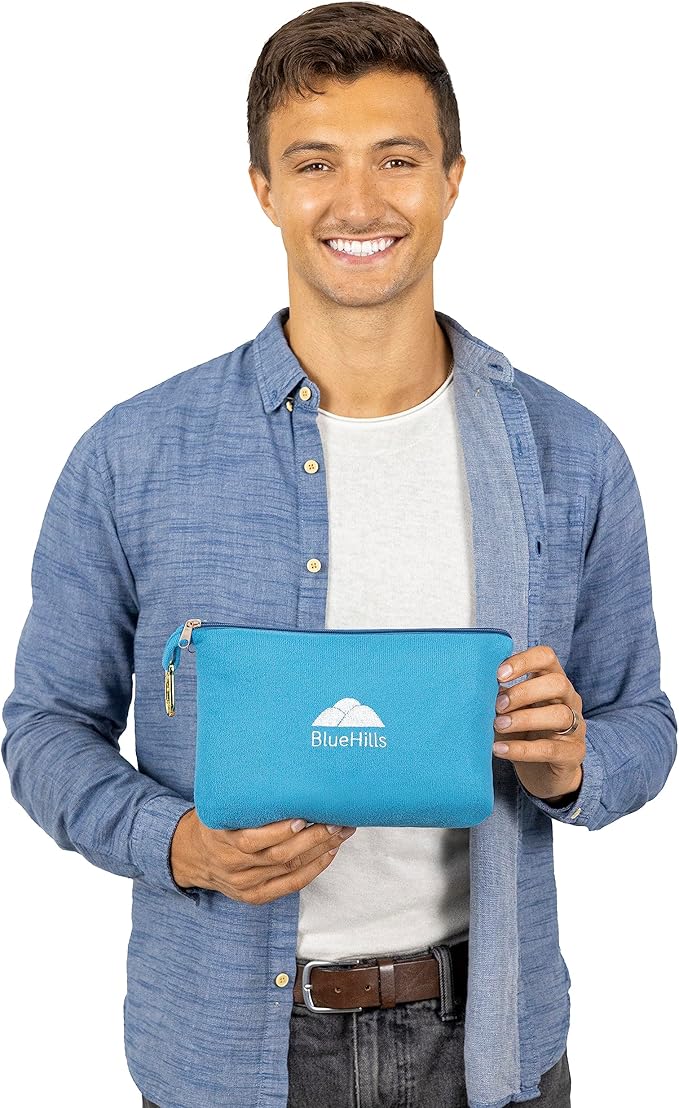 BlueHills Ultra Compact and Compact Light Travel Blankets for Two Value Pack Set of 2 – Airplane Travel Essentials Soft Flight Trips Throw in Portable Cases for Car Plane Travel Gifts – Teal Blue