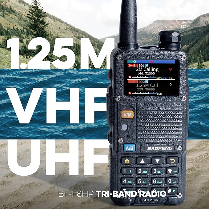 BAOFENG BF-F8HP PRO 10 W Tri-Band Two-Way Radio – UV-5R 7th Gen, 1000 Channels, GPS & NOAA Weather, Aviation/VHF/UHF/1.25 m Scanner, IP54 Rugged, USB-C Rechargeable Battery