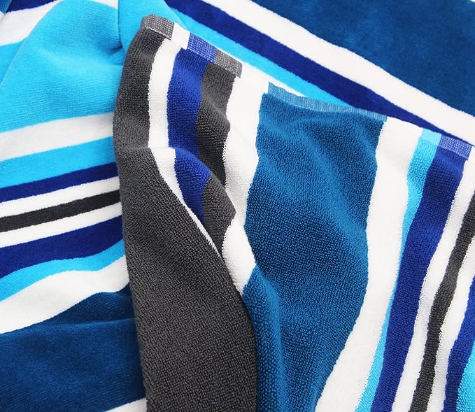 COTTON CRAFT Oversized XL Beach Towel - 39 x 68 inches - 2 Pack XL Towels - 100% Cotton Velour - Big & Huge - Pool Picnic Bath - Thick Plush Super Soft Luxury - 450 GSM - Cancun Blue Multi