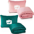 EverSnug Travel Friendly Blanket and Pillow Bundle – Airplane Travel Essentials with Soft Bag Pillowcase for Women & Kids | Color Includes Pink & Teal