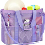 Fammart Mesh Beach Bag, Large Beach Tote with Zipper Pocket, Toys Pool Bag for Family Travel Vacation Cruise Essentials