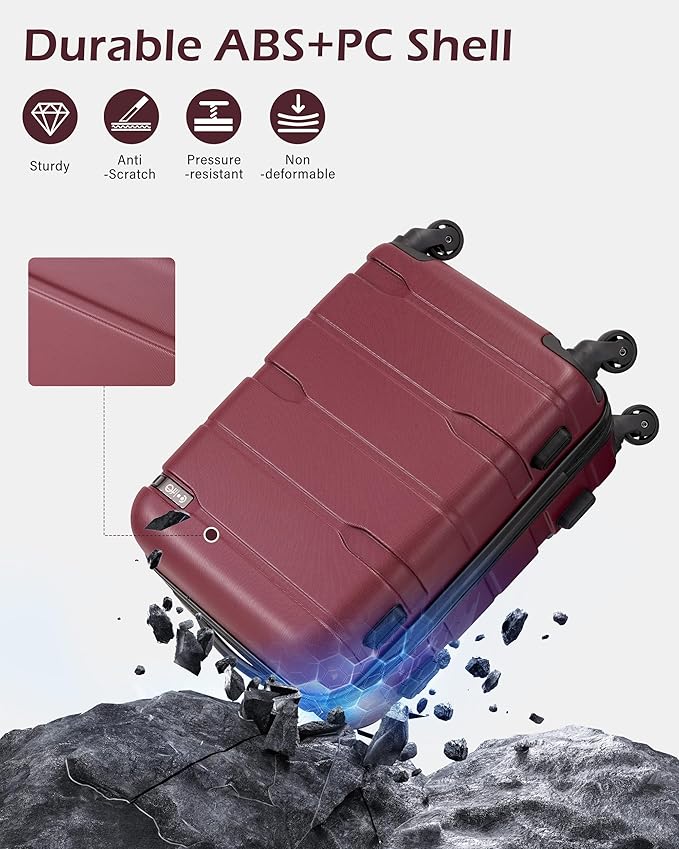 Coolife Medium Checked Luggage Hardside PC+ABS Suitcase with TSA Lock, Lightweight Rolling Carry On with Spinner Wheels(Radiant Pink, 24in)