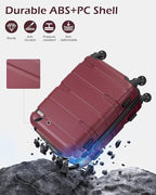 Coolife Expandable Large Checked Luggage Hardside PC+ABS Suitcase with TSA Lock, Lightweight Rolling Carry On with Spinner Wheels(Radiant Pink, 28in)