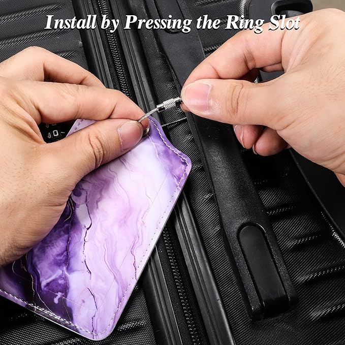 Luggage Tags for Suitcases, 2 Pack Cute PU Leather Luggage Tag TSA Approved with Stainless Steel Loop and Address Card Baggage Tag for Travel&Cruise Ships&Shipping Lavender Marble, by Chelmon