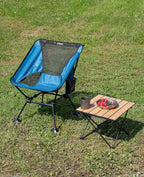 iClimb Ultralight Compact Camping Folding Beach Chair with Anti-Sinking Large Feet and Back Support Webbing (Blue - Square Frame)